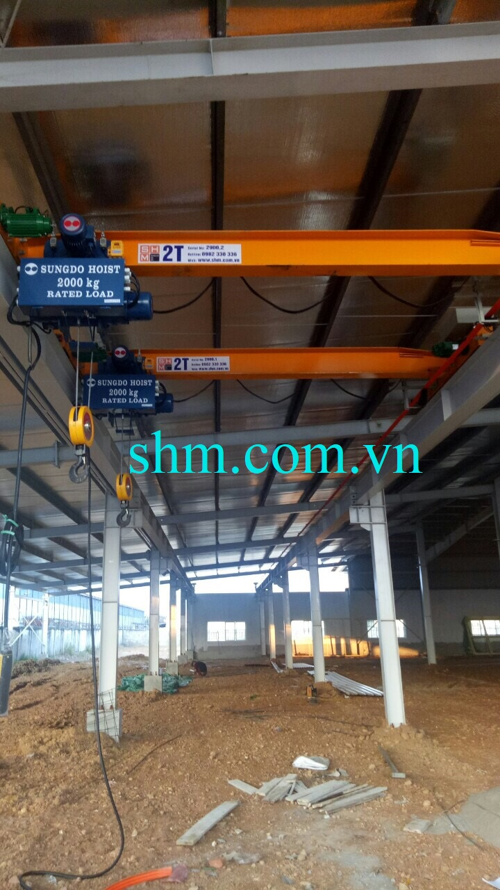 Cầu trục dầm đơn 2 tấn 6m, khẩu độ 5m, đường chạy dài 50m tại Phú Thọ T10/2018